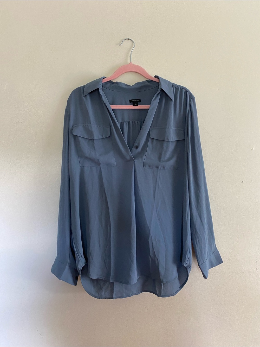Ann Taylor Dusty Blue Long Sleeve Blouse Sz M